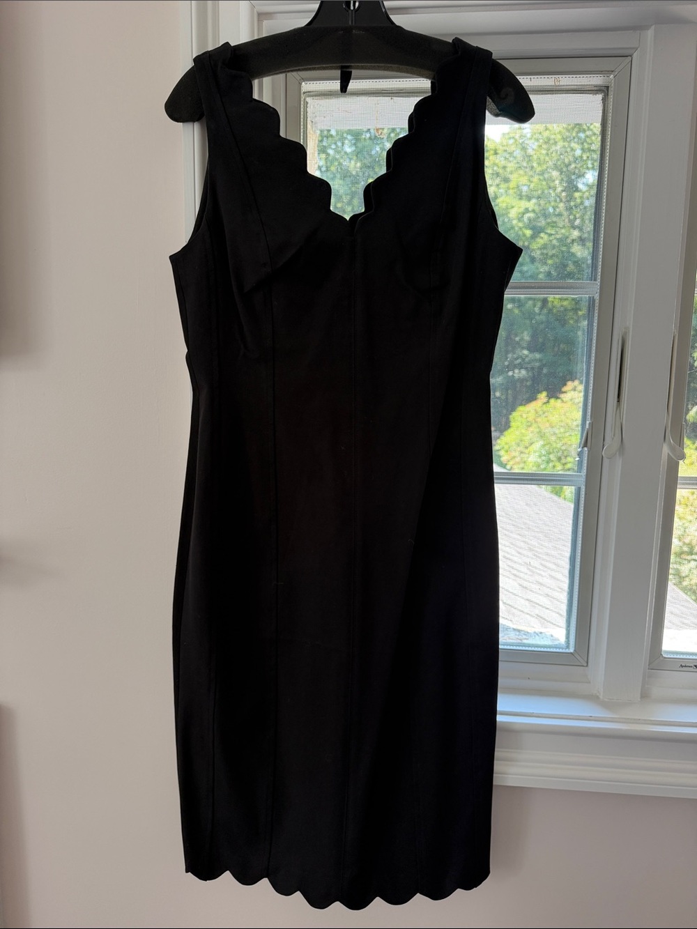 Banana Republic Black Scallop-Edge Midi Sheath Dress